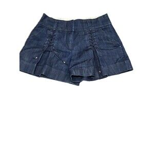 Leifsdottir Blue Denim Cotton Front Lace- Up Details Women's Shorts Sz 4